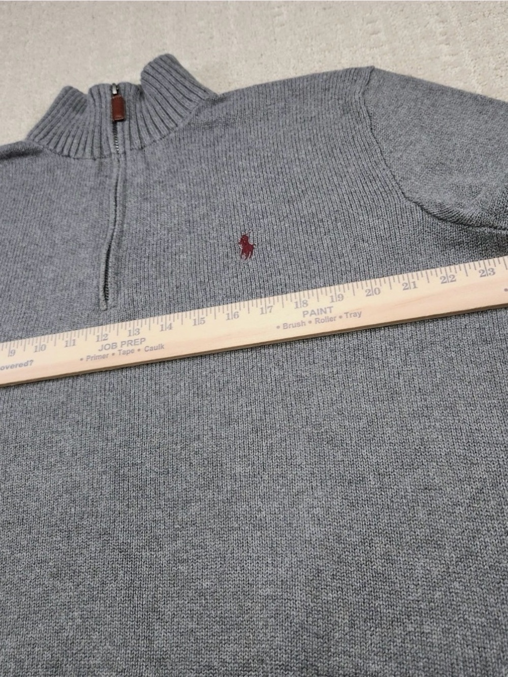 Vintage Ralph Lauren Gray Half-Zip Ribbed Wool Sweater - Picture 2 of 7